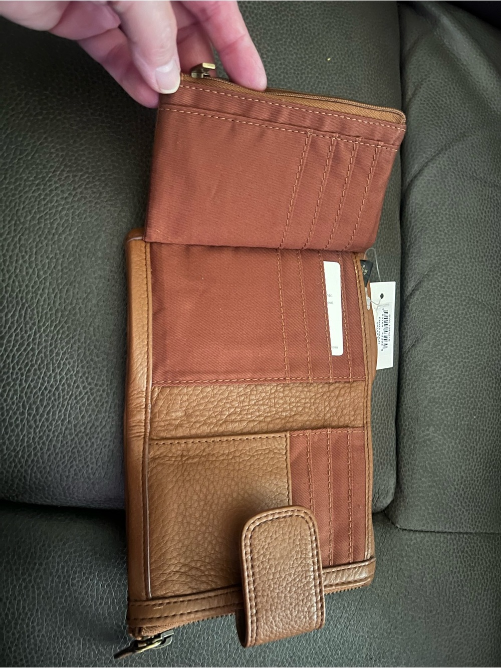 Fossil Brown Pebbled Leather Zip & Snap Wallet - Picture 4 of 7